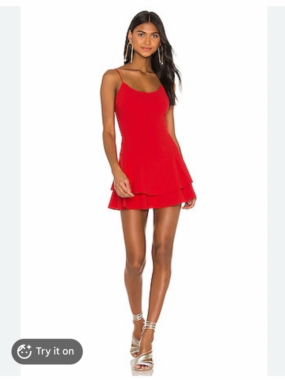 Alice + Olivia Red Spaghetti-Strap Tiered Mini Dress
